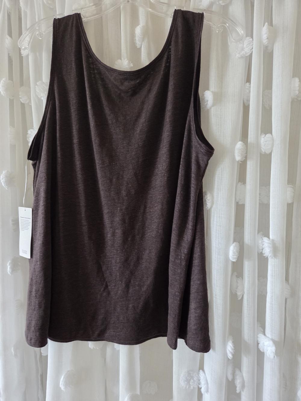 Eileen Fisher Linen Espresso Scoop Neck Tank Top - Picture 3 of 7